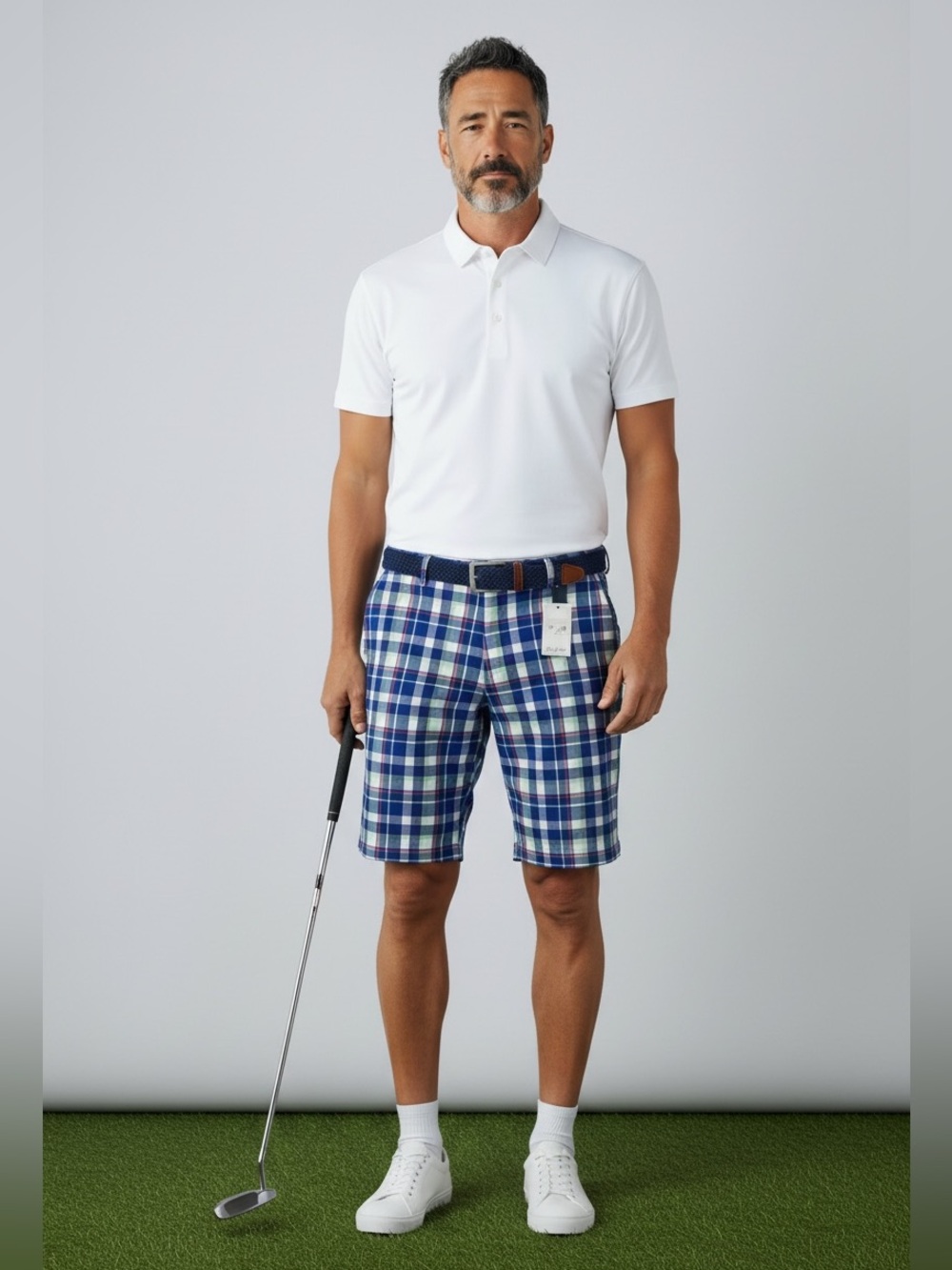 NWT Mens Peter Millar Blue Plaid 100% Cotton 9 “ Inseam Shorts Size 34